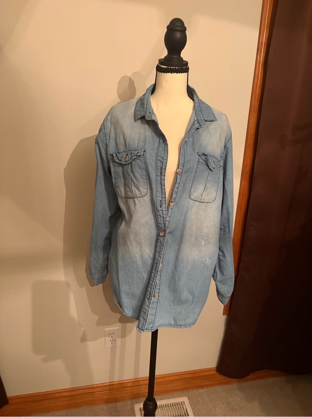 Light Wash Distressed Denim Shirt - Classic Women's Button-Up